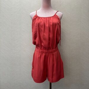 Theory Larianna Coral Silk Spaghetti Strap Jumpsuit Romper Womens Size P